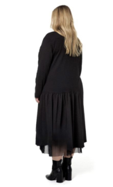 dYb katoen A-lijn jurk met inzet van tule stretch zwart