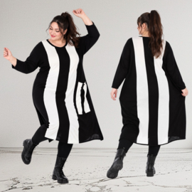 AKH oversized gebreide tuniek/jurk apart stretch zwart/wit