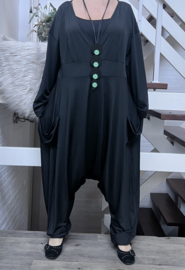 ITALIA MODA jersey A-lijn jurk/harem broek/jumpsuit apart zwart stretch