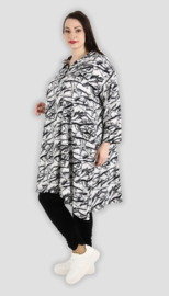 AKH oversized viscose A-lijn blouse/tuniek zwart/wit  apart