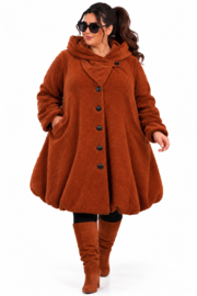 New Jersey bouclé wol A-lijn jas/mantel met capuchon /gevoerd stretch