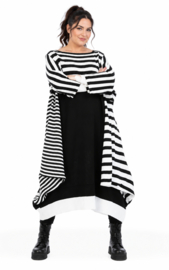 AKH oversized gebreide A-lijn tuniek/jurk  apart stretch zwart/wit