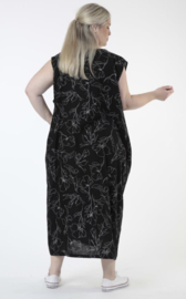 AKH oversized katoen/viscose A-lijn jurk met zakken /apart/zwart/wit