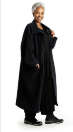AKH oversized lange wollen winterjas/mantel  gevoerd zwart