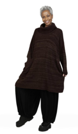 AKH gebreide zacht bouclé oversized tuniek/jurk  apart stretch chocoladebruin