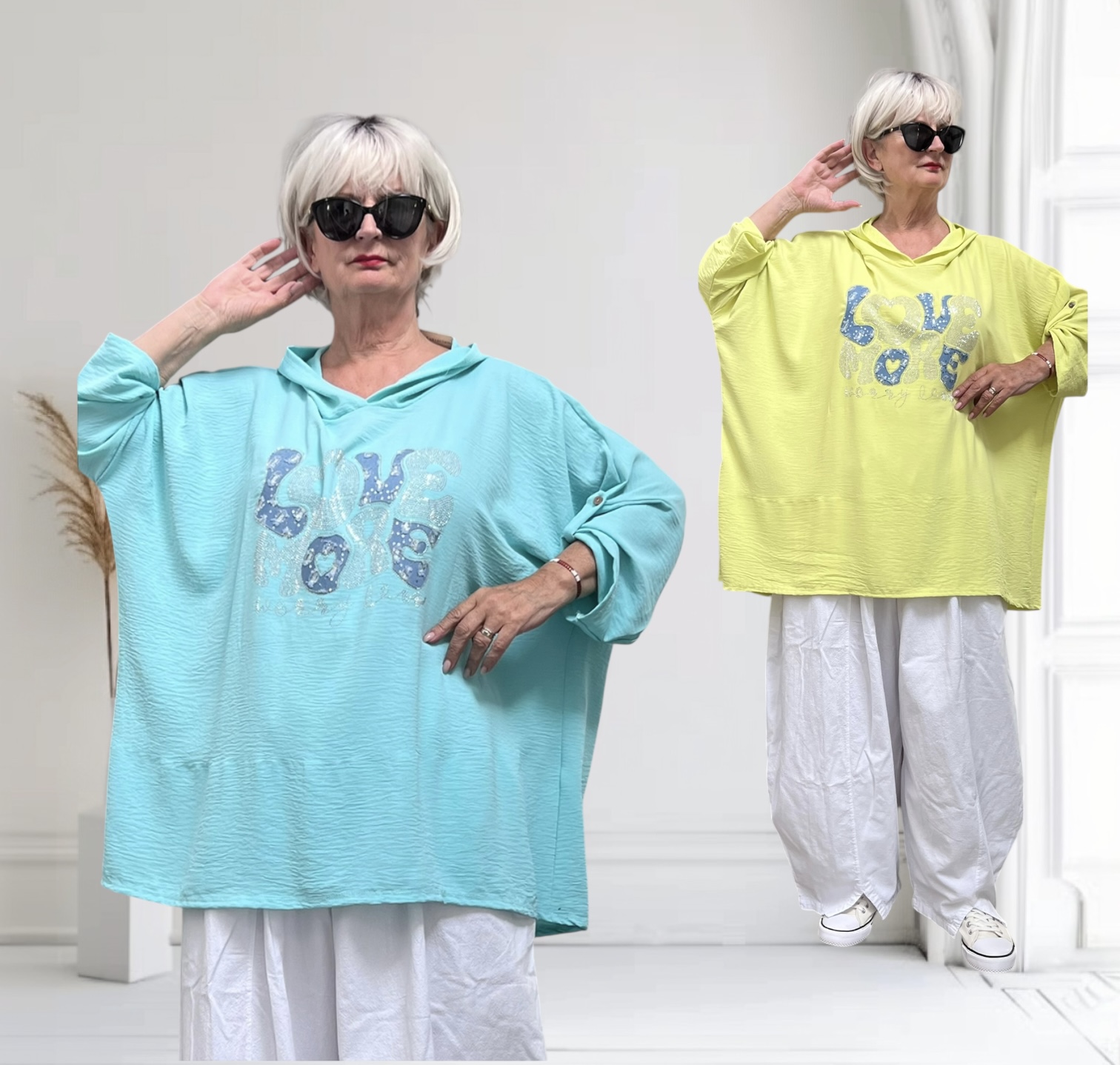 ITALIA oversized viscose top/tuniek met capuchon /in meerdere kleuren