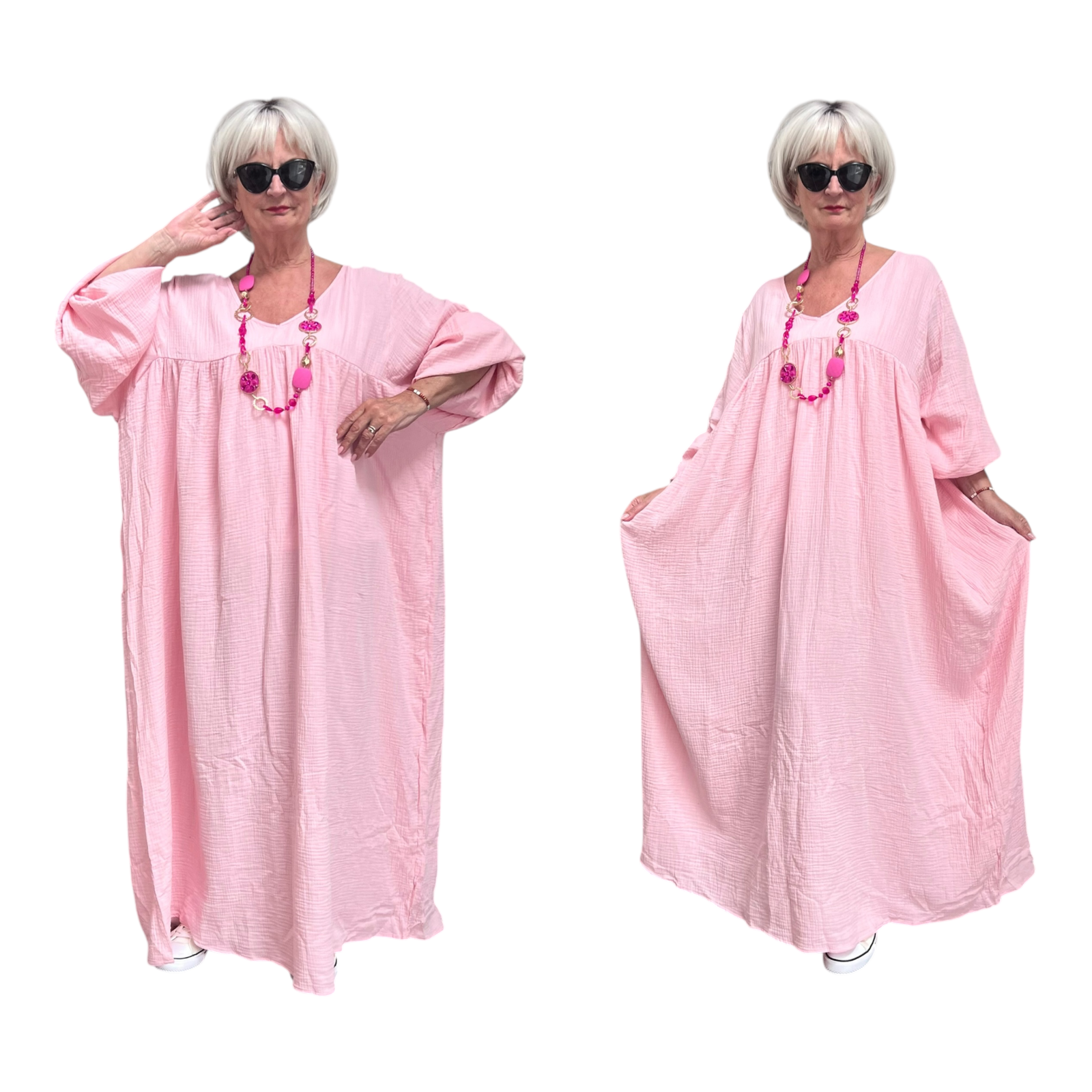 ITALIA MODA oversized katoen mousseline A-lijn jurk