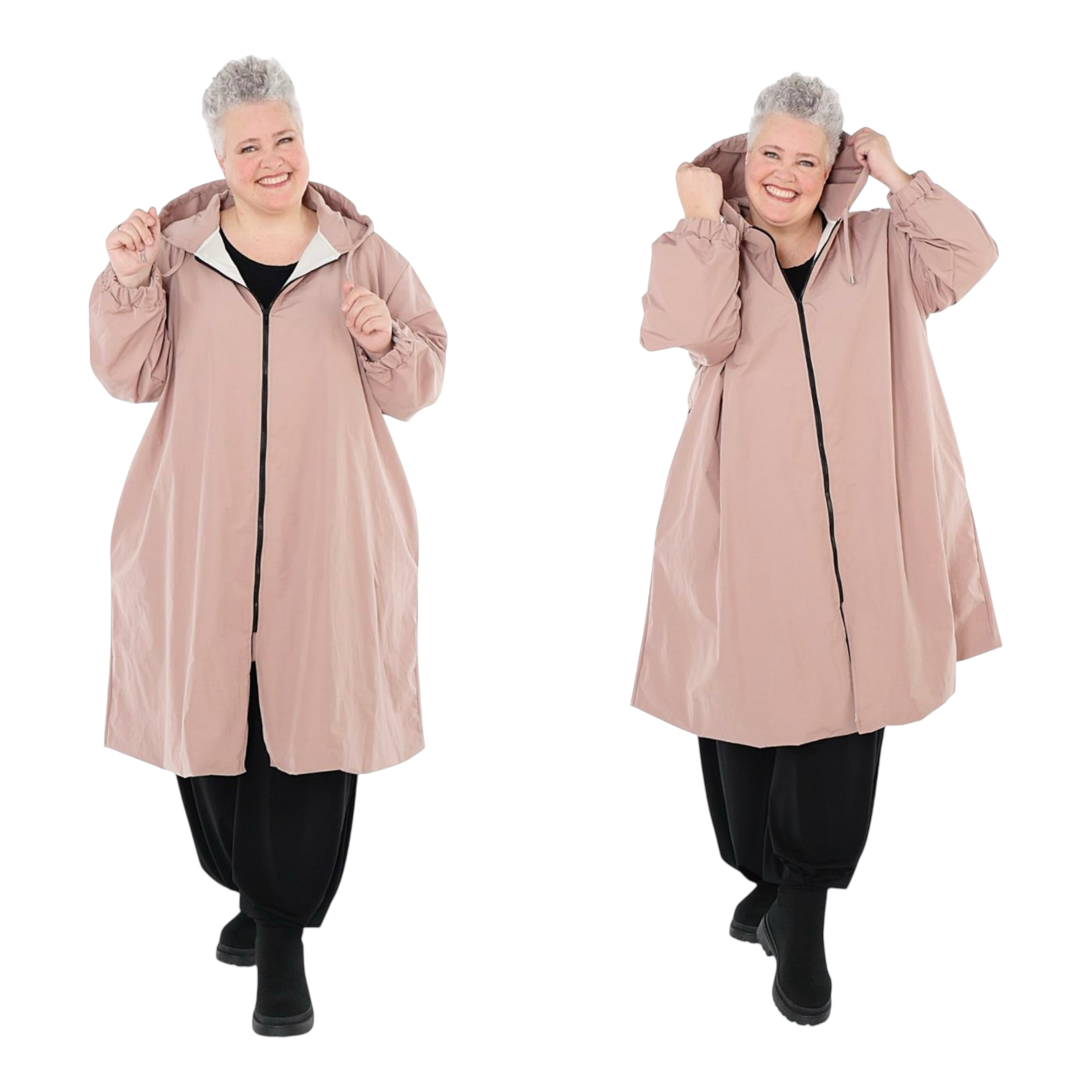 AKH oversized tafta memory/katoen mix tussenjas met capuchon / gevoerd