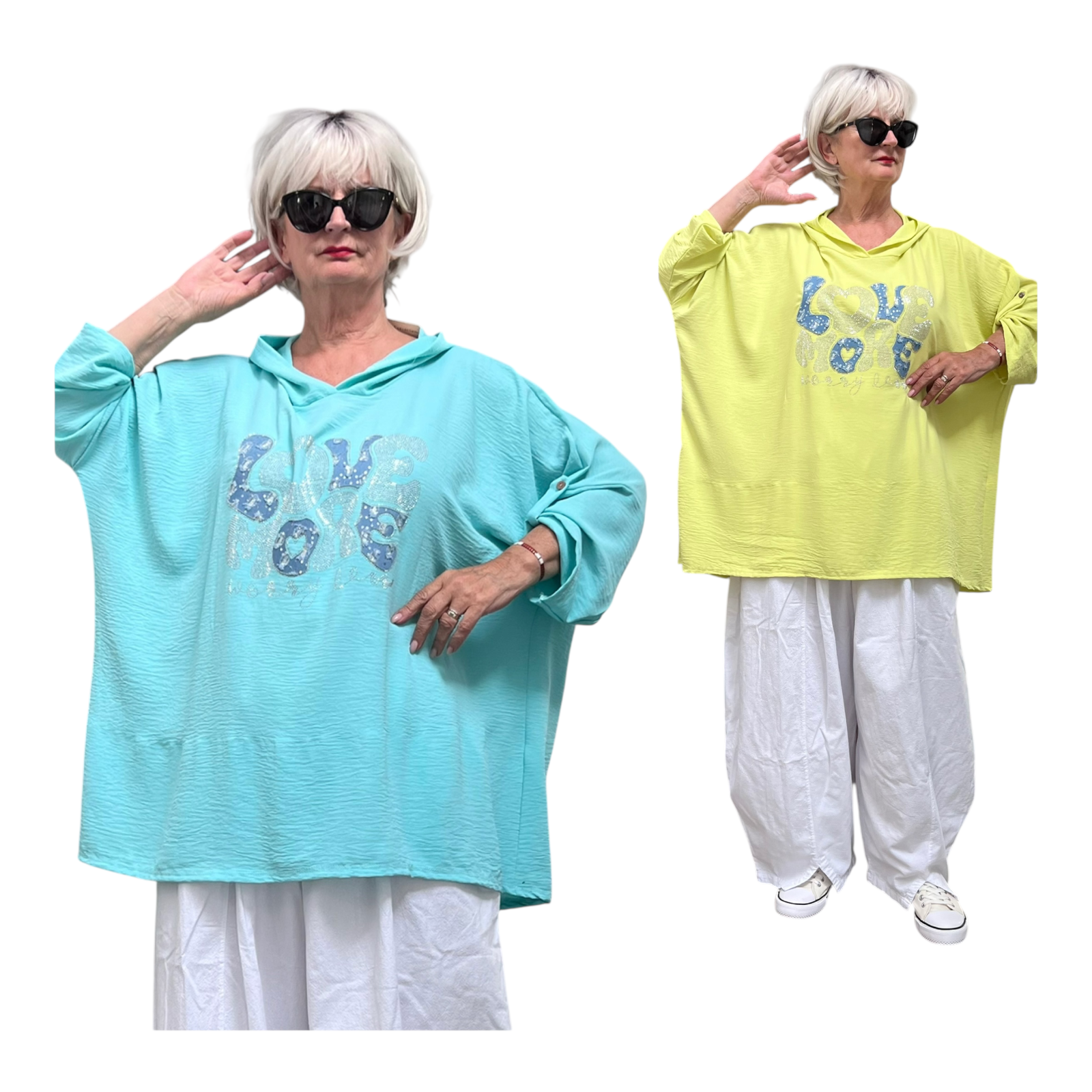 ITALIA oversized viscose top/tuniek met capuchon /in meerdere kleuren