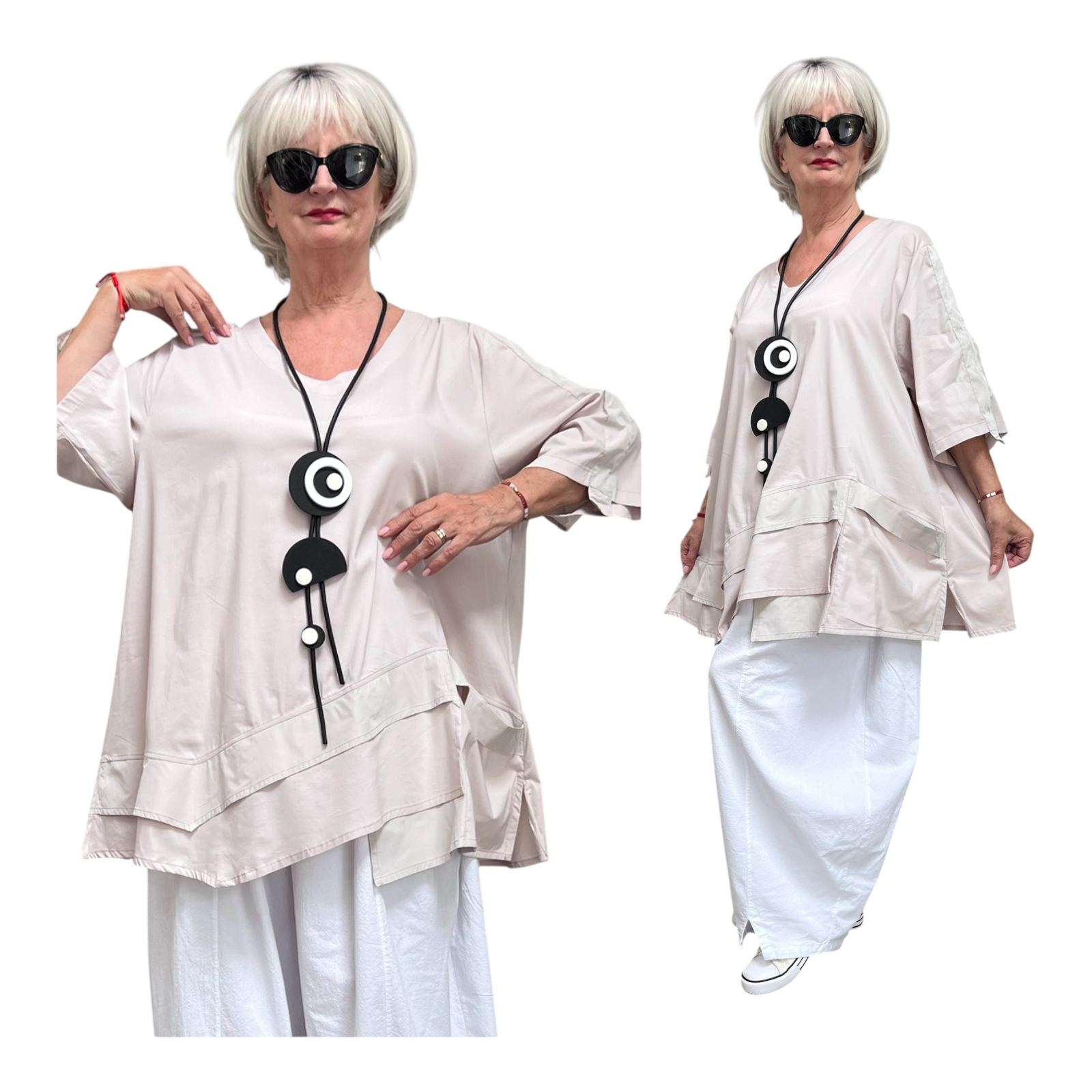 SINNE design.. A- lijn viscose tuniek met taft /stretch