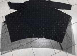 ITALIA Style oversized tuniek/jurk versierd met kleine steentjes/gevoerd met tule/ zwart /stretch