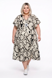 Naveed oversized viscose A-lijn jurk zwart/ecru