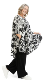 AKH oversized viscose A-lijn tuniek met zakken apart stretch zwart/wit