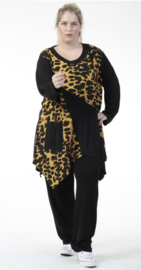 AKH oversized tricot viscose mix A-lijn tuniek apart stretch zwart/geel