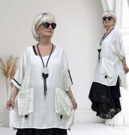 SINNE design.. A- lijn viscose top/tuniek/wit/zwart