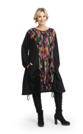 AKH oversized viscose A-lijn jurk/tuniek met zakken apart stretch zwart