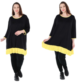 AKH oversized viscose tricot A-lijn tuniek  apart stretch zwart/geel
