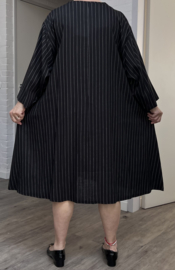AKH oversized linnen mix A-lijn jurk/tuniek met zakken apart zwart