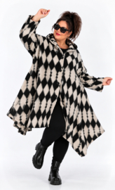 AKH oversized wol A-lijn winterjas /stretch /zwart/wit