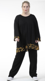 AKH oversized tricot viscose mix A-lijn tuniek apart stretch zwart/geel