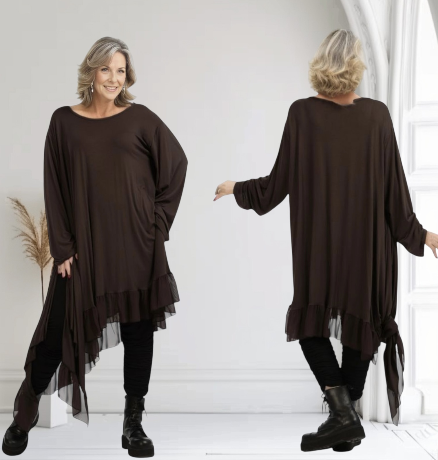 AKH viscose A-lijn tuniek met chiffon stof apart stretch
