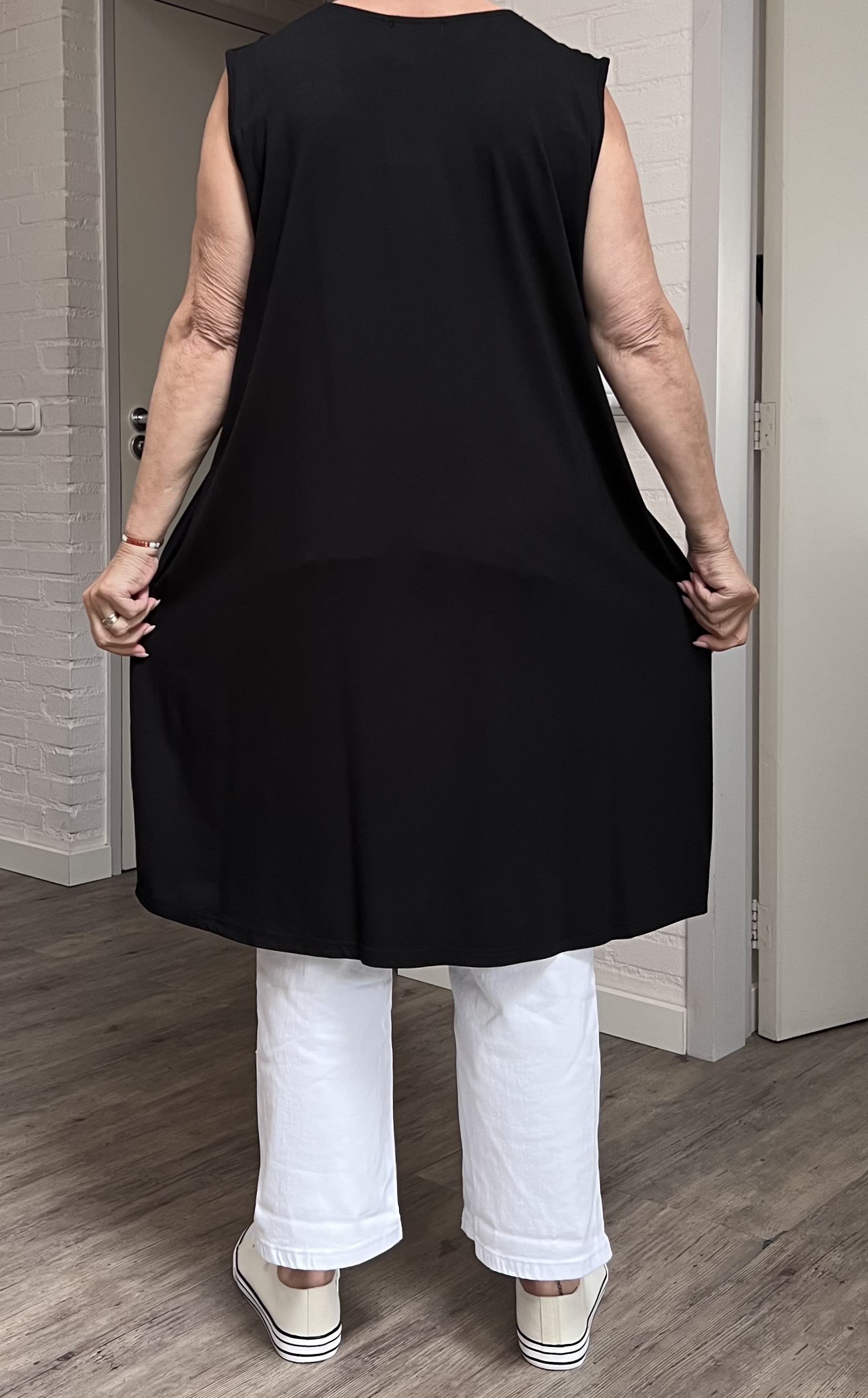 New Jersey viscose A-lijn tuniek met aparte decolleté/ stretch/zwart