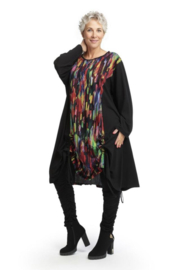AKH oversized viscose A-lijn jurk/tuniek met zakken apart stretch zwart