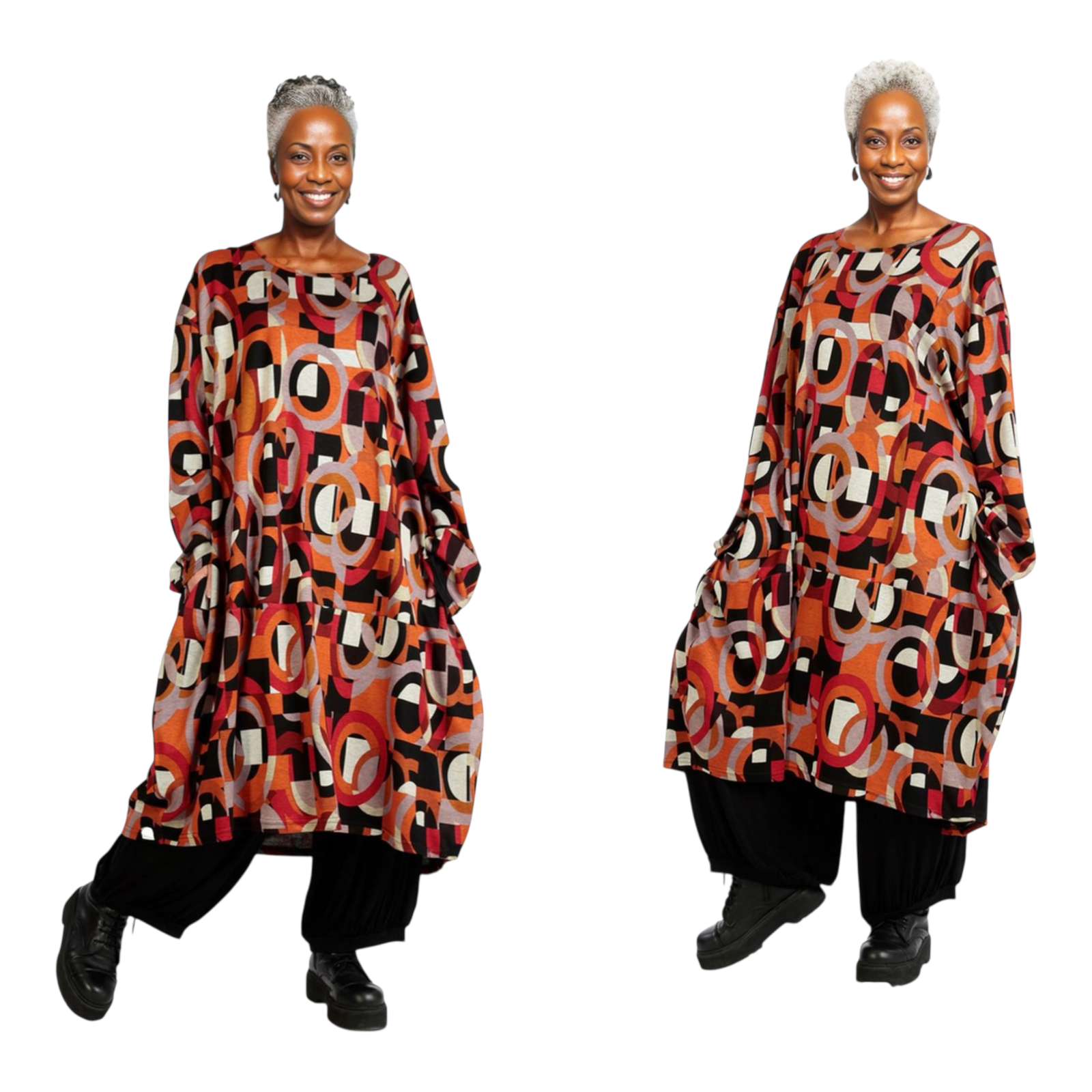 AKH oversized viscose mix A-lijn jurk/ tuniek apart stretch