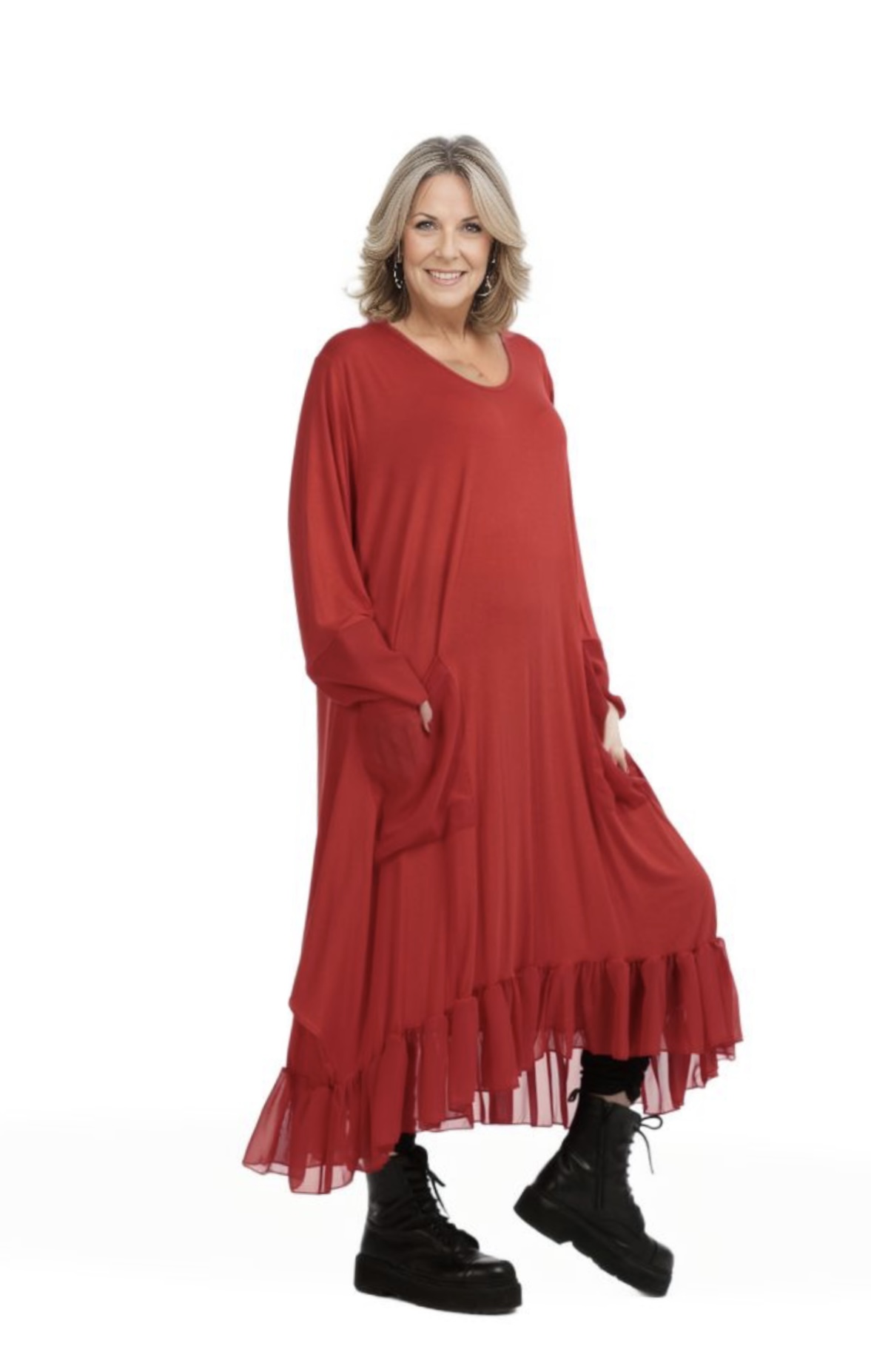 AKH viscose A-lijn jurk met chiffon stof apart stretch