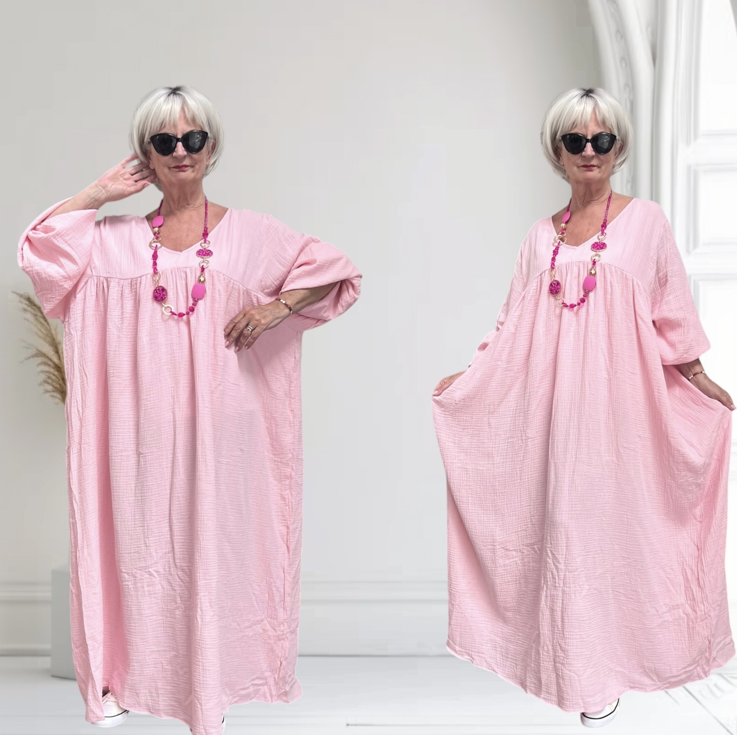 ITALIA MODA oversized katoen mousseline A-lijn jurk