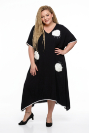 CN-G viscose A-lijn jurk met bloemen applicaties zwart