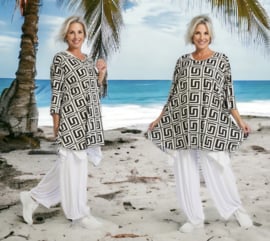 AKH viscose A-lijn tuniek  apart stretch wit/zwart