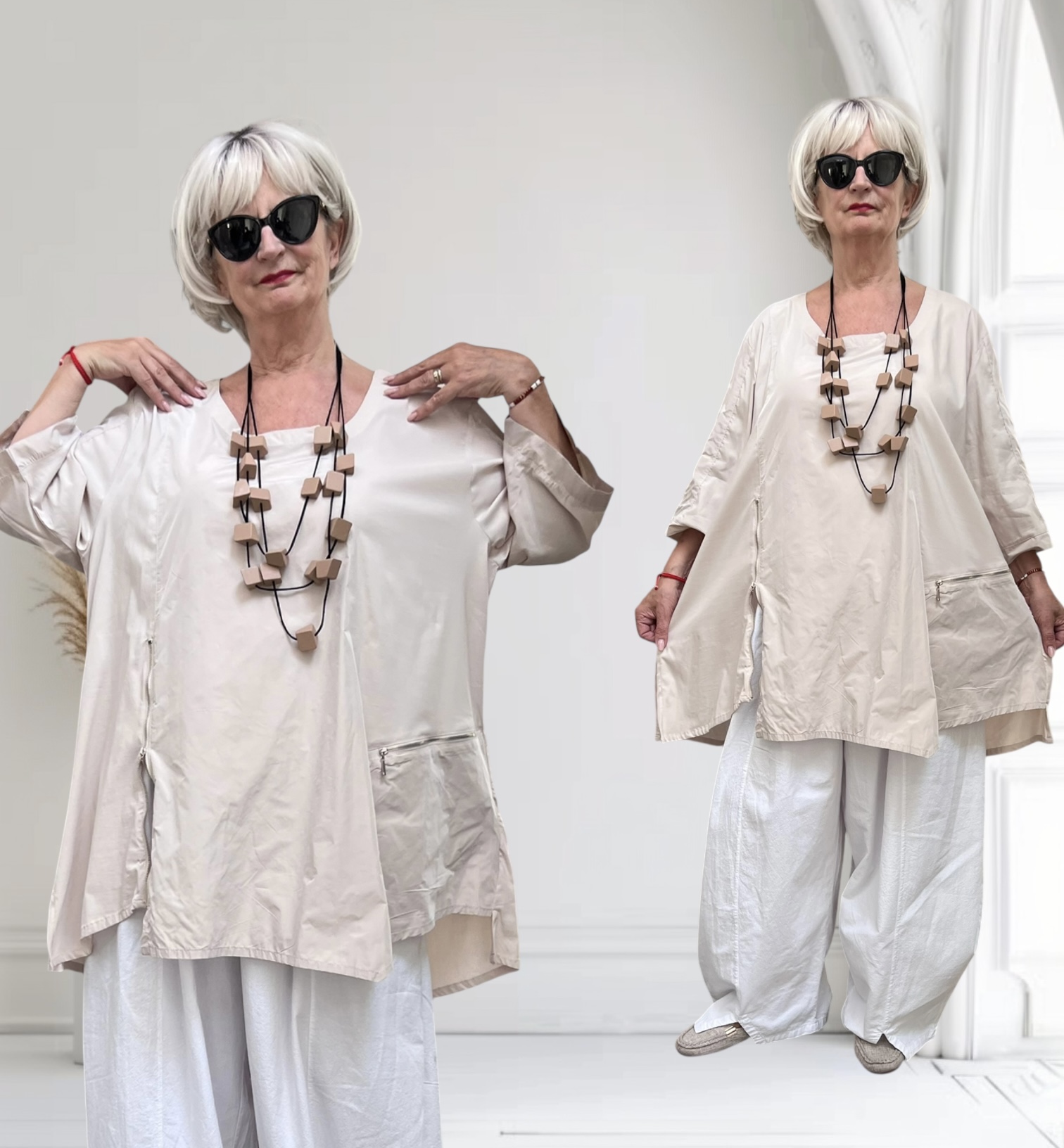 SINNE design.. A- lijn viscose tuniek met rits en taft /stretch