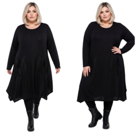 AKH oversized viscose soepele slinky-kwaliteit A-lijn jurk apart/ zwart
