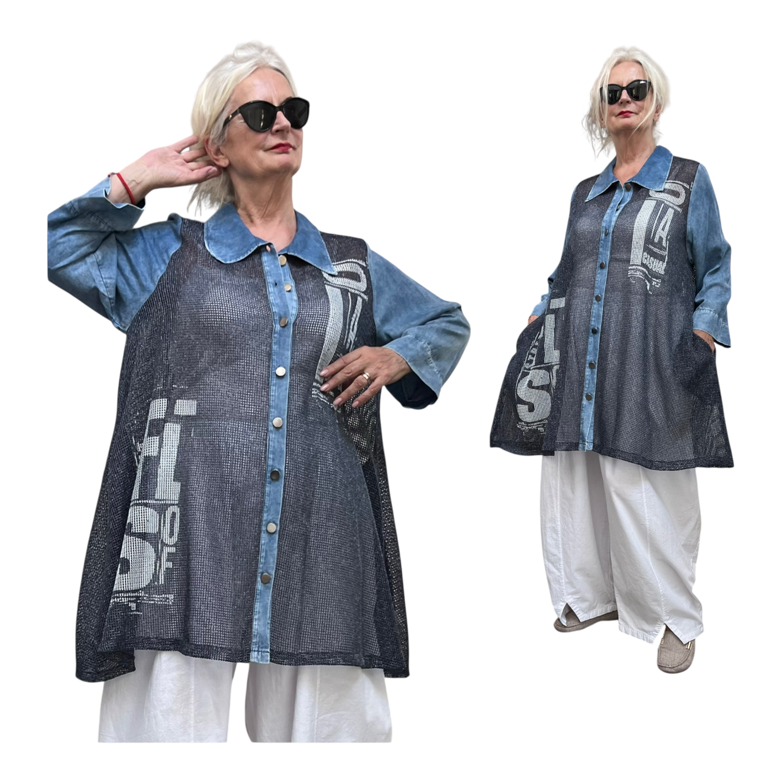Zedd Plus tencel jeans A-lijn blouse/hemd/tuniek