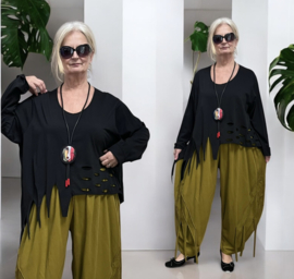 Moonshine oversized  katoen A-lijn top apart stretch zwart