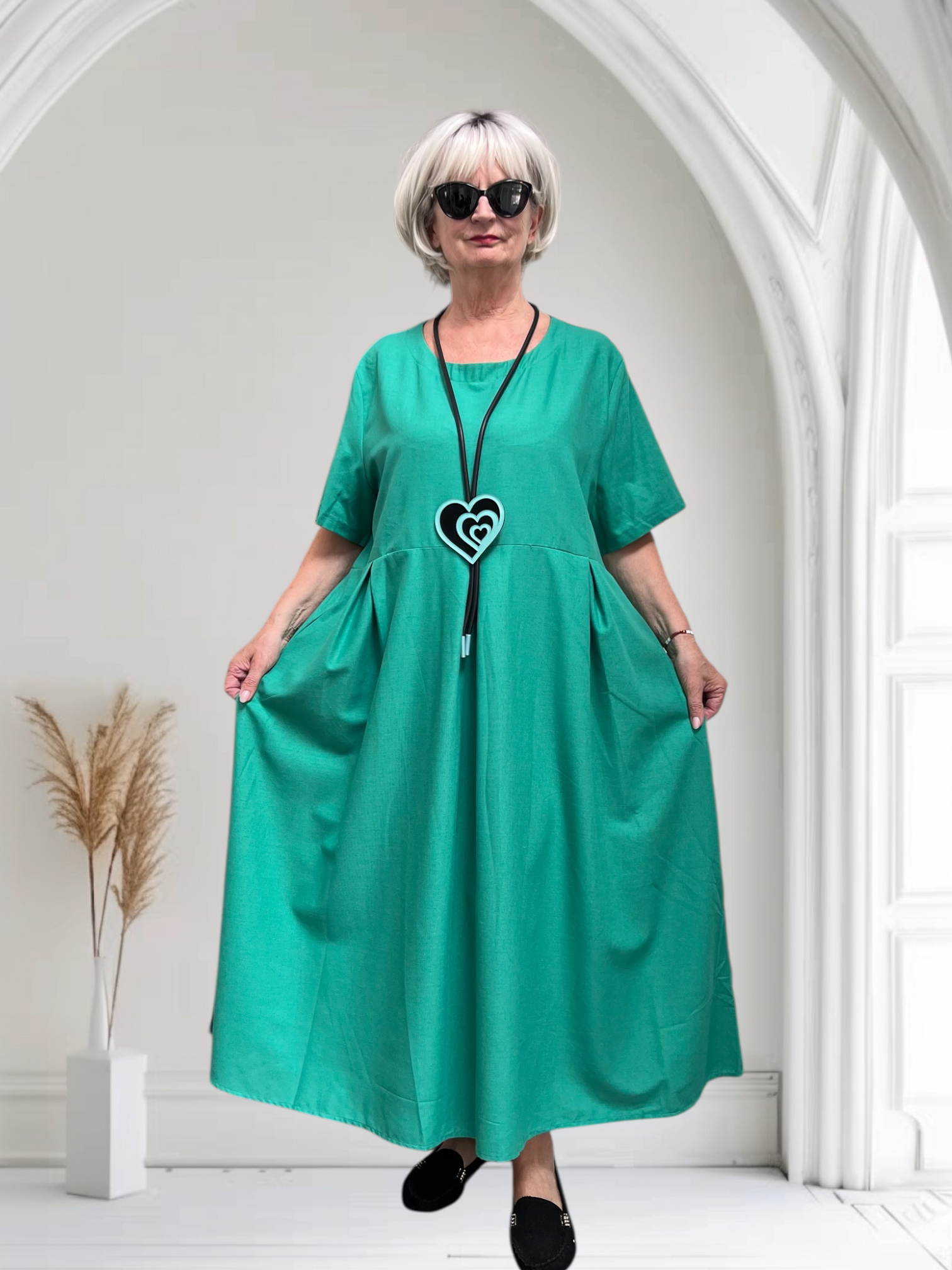 ITALIA  MODA  linnen/viscose wijde jurk met zakken apart