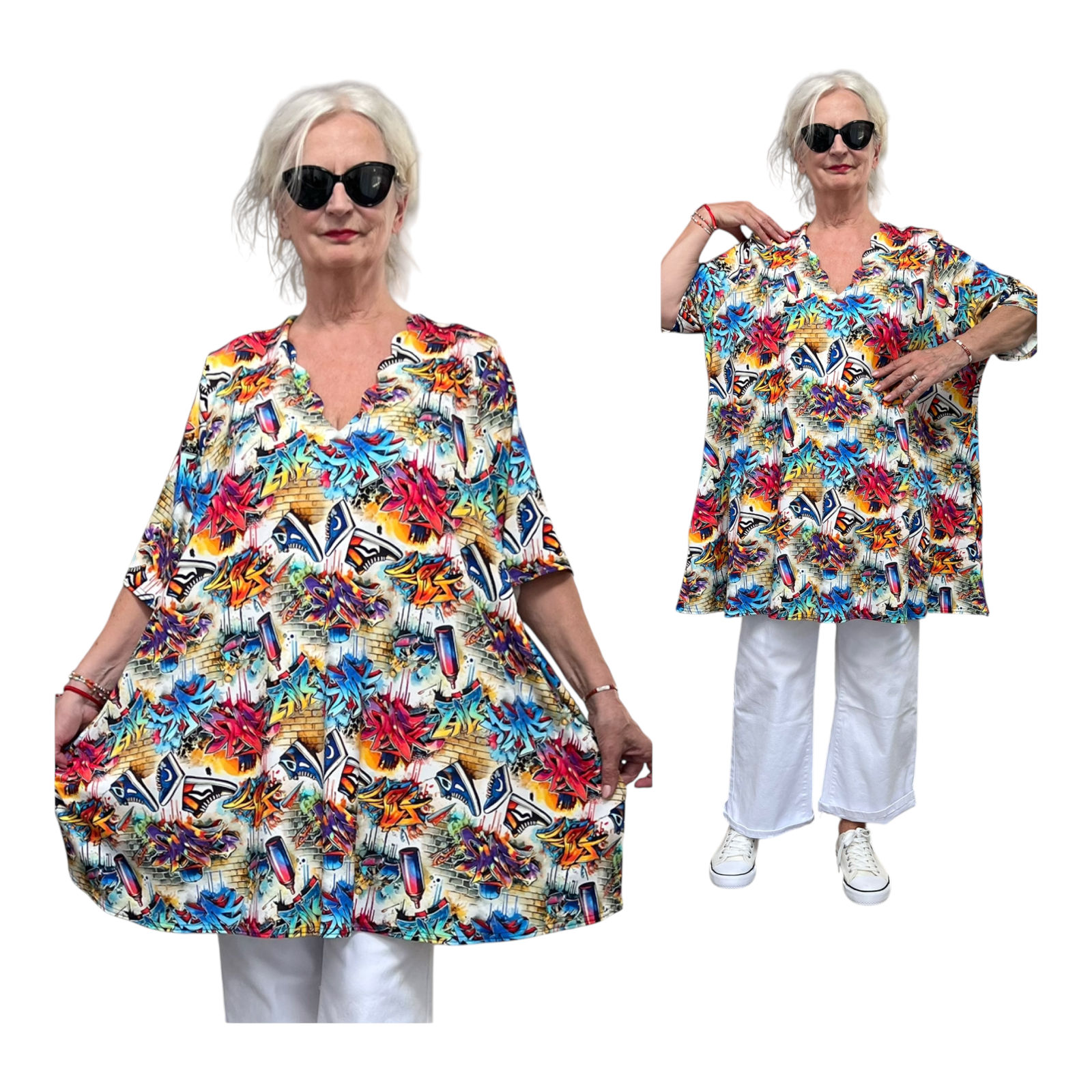 Naveed oversized viscose A-lijn tuniek met aparte decolleté /stretch