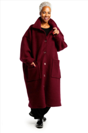 AKH oversized lange wollen winterjas/mantel  gevoerd wijnrood