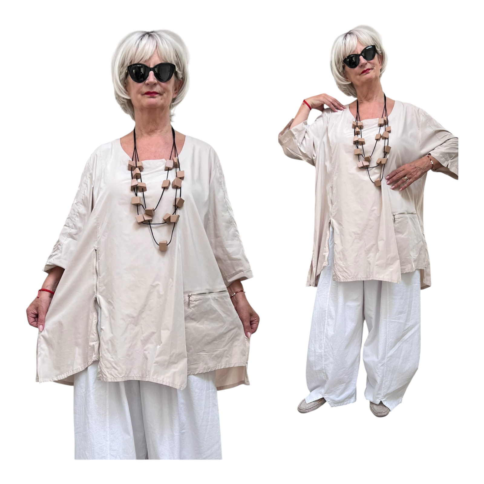 SINNE design.. A- lijn viscose tuniek met rits en taft /stretch