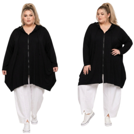 R.A.F.A.Y viscose A-lijn tuniek/blazer met capuchon en ritssluiting stretch zwart 