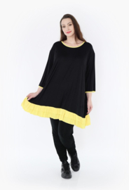 AKH oversized viscose tricot A-lijn tuniek  apart stretch zwart/geel