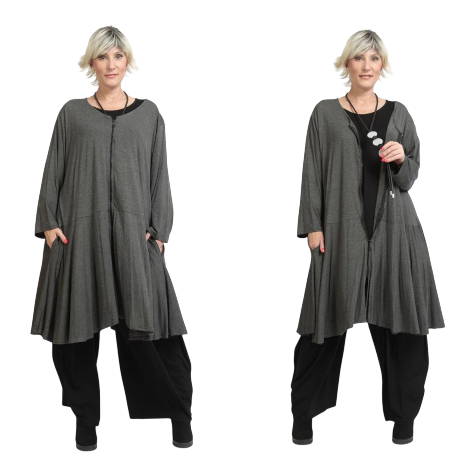 AKH oversized viscose A-lijn blazer met ritssluiting apart stretch