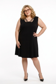 New Jersey viscose A-lijn jurk met aparte decolleté/ stretch/zwart
