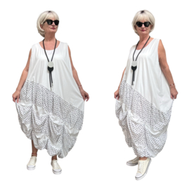 Moonshine  katoen A-lijn jurk stretch /wit/donkerblauw