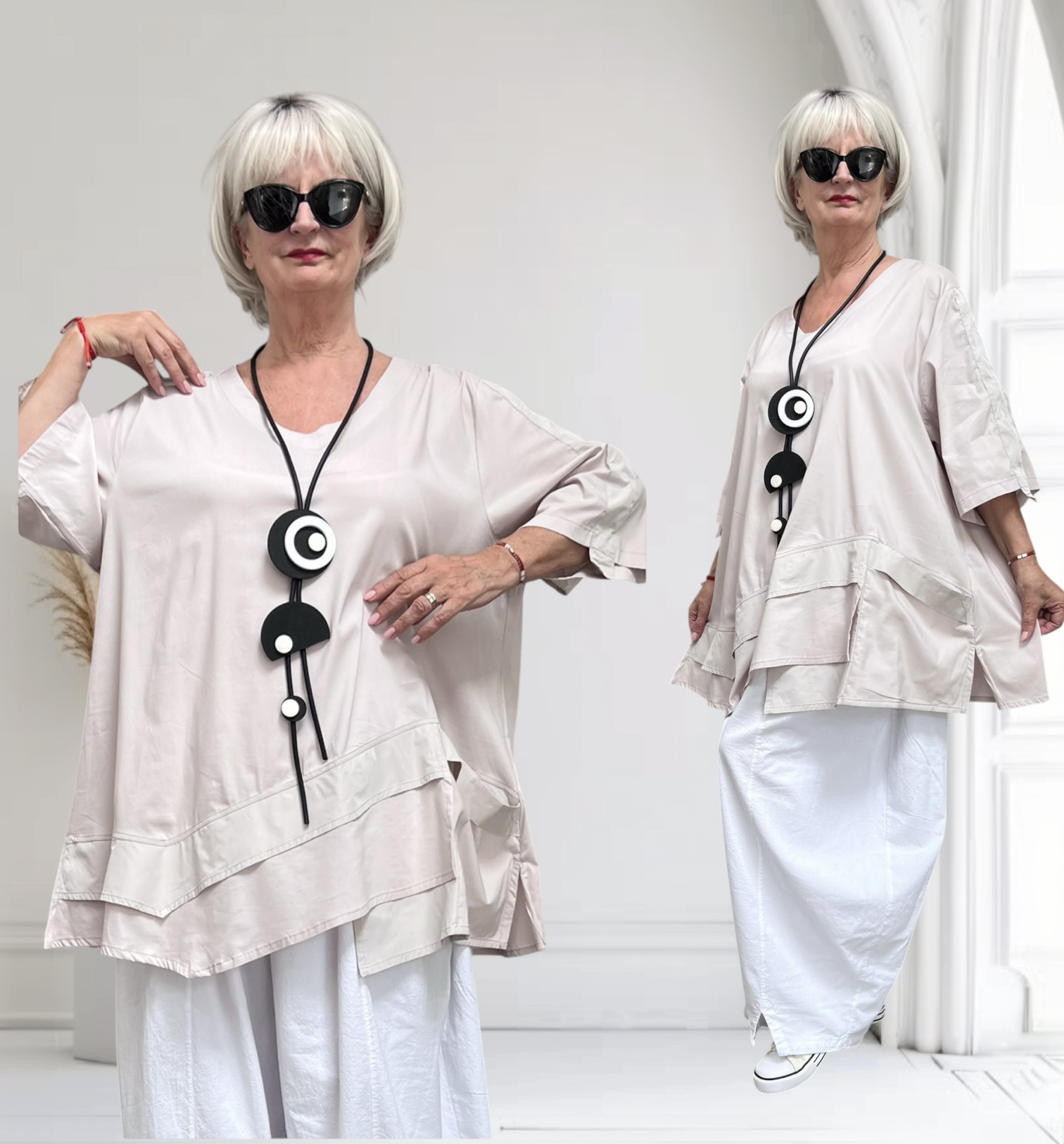 SINNE design.. A- lijn viscose tuniek met taft /stretch
