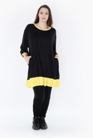 AKH oversized viscose tricot A-lijn tuniek  apart stretch zwart/geel
