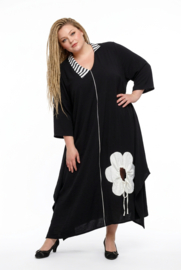 CN-G viscose A-lijn jurk met bloem / zwart/wit