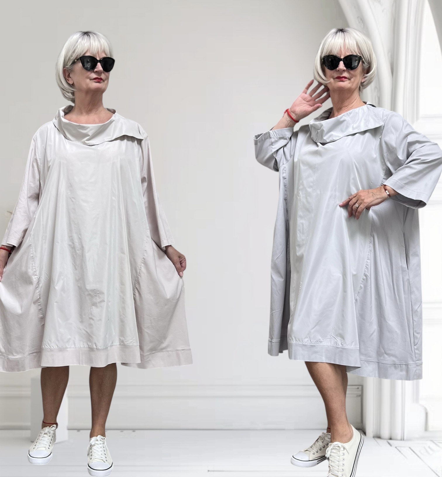 SINNE design.. A- lijn viscose jurk met taft /stretch/in meerdere kleuren
