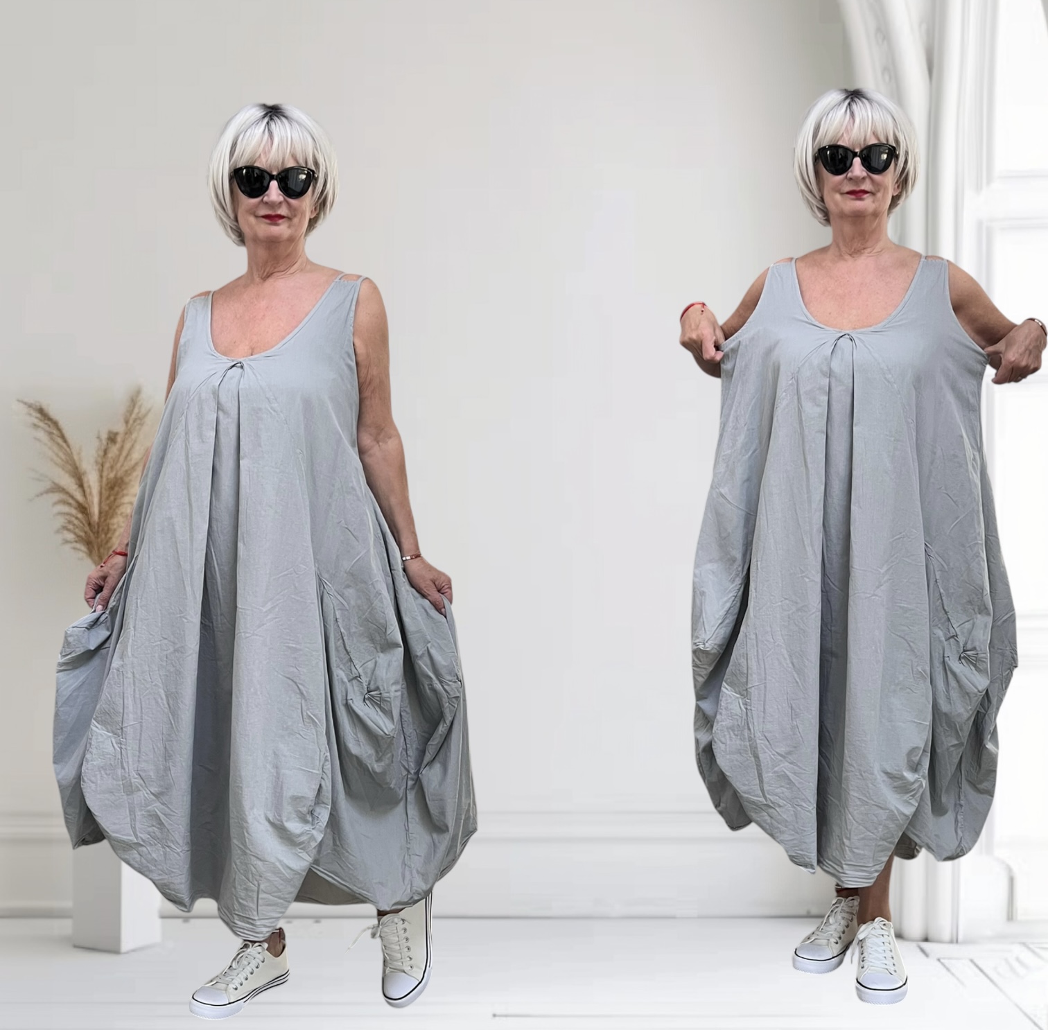 LUUKAA oversized katoene A-lijn jurk/apart/gevoerd